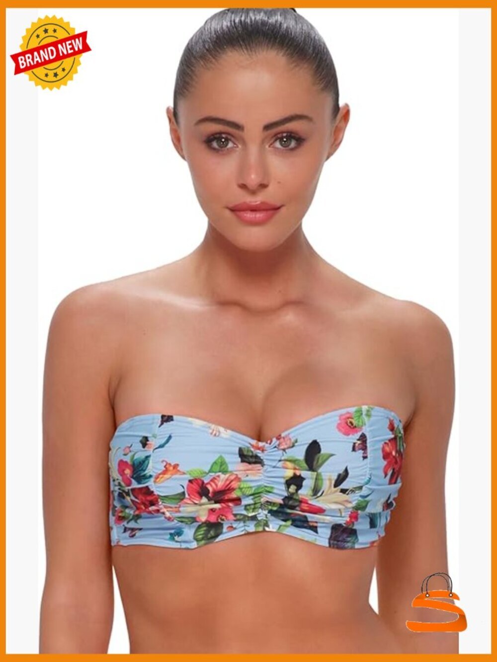 Underwire Bandeau Bikini Top, 34D, Nylon Blend, Adjustable Straps